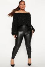 SC Sequin Off Shoulder Lantern Long Sleeve Top GYOM-8883