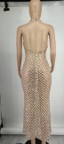 SC Sleeveless Hot Drill Sequin Backless Maxi Dress GYOM-8881