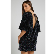SC Plus Size V Neck Backless Sequin Mini Dress GYOM-8921