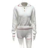 SC Knits Lapel Long Sleeve Two Piece Shorts Set GQNF-Y00298SM
