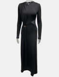 SC Button Metal Long-Sleeve Mesh Patchwork Maxi Dress GQNF-Y00440DC