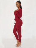 SC Solid Color Long Sleeve Tie Up 2 Piece Pants Set GQNF-Y00391SC