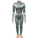 SC Zipper Print Long Sleeve Tops Pants 2 Piece Set GQNF-Y00263SC
