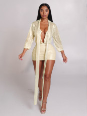 SC Deep V Neck Solid Color Mini Dress GQNF-Y00342DC