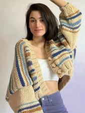 SC V Neck Contrast Color Knits Sweater Coats GQNF-Y00275CM