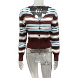 SC V Neck Contrast Color Knits Coats GQNF-Y00280CM
