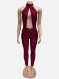 SC Sexy Backless Solid Color Ruched Jumpsuit GQNF-Y00442QC
