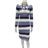 SC Stripe Contrast Color Knits Midi Dress GQNF-Y00303DM