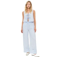 SC Sleevless Bow-tie Stripes Two Piece Pants Set GQNF-Y00261SD