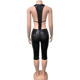 SC Deep V Neck Backless Tops Fifth Pants 2 Piece Set GQNF-Y00401SC
