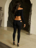 SC One Shoulder Long Sleeve Hollow Out Two Piece Pants Set GQNF-Y00410SC