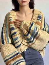 SC V Neck Contrast Color Knits Sweater Coats GQNF-Y00275CM