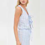 SC Sleevless Bow-tie Stripes Two Piece Pants Set GQNF-Y00261SD