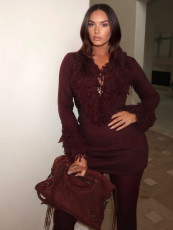 SC V Neck Long Sleeve Knits Mini Dress GQNF-Y00615DM