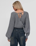 SC V Neck Long Sleeve Knits Sweater GQNF-Y00340CM