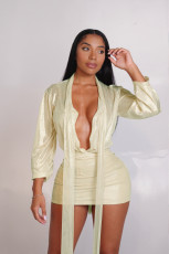 SC Deep V Neck Solid Color Mini Dress GQNF-Y00342DC