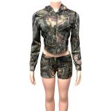 SC Print Long Sleeve Hooded Two Piece Shorts Set GQNF-Y00272SC