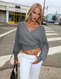 SC V Neck Long Sleeve Knits Sweater GQNF-Y00340CM
