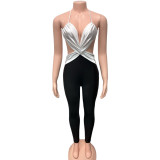 SC Cross Wrap Chest Backless Contrast Color Jumpsuit GQNF-Y00236QC
