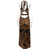 SC Sexy Backless Print Ruched Maxi Dress GQNF-Y00201DC