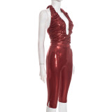 SC Solid Color Backless Sling Tops Seven-Tenths Pants Set GDSF-J25ST430