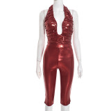 SC Solid Color Backless Sling Tops Seven-Tenths Pants Set GDSF-J25ST430