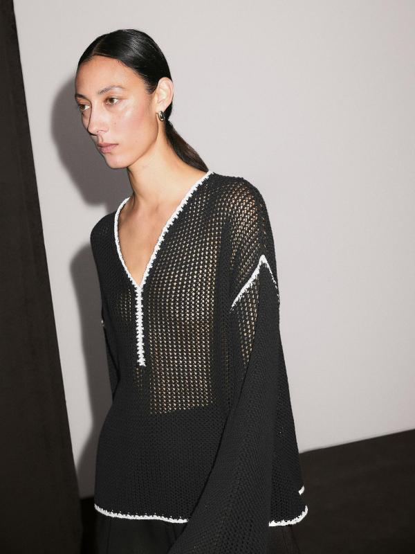 SC Long Sleeve Knits Loose Hollow Out Tops GQNF-Y00243CM