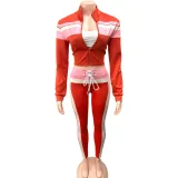 SC Contrast Color Zipper Sport Two Piece Pants Set GQNF-Y00244SC