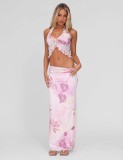 SC Ruched Print Ruffles Tops Two Piece Skirts Set GQNF-Y00111SC