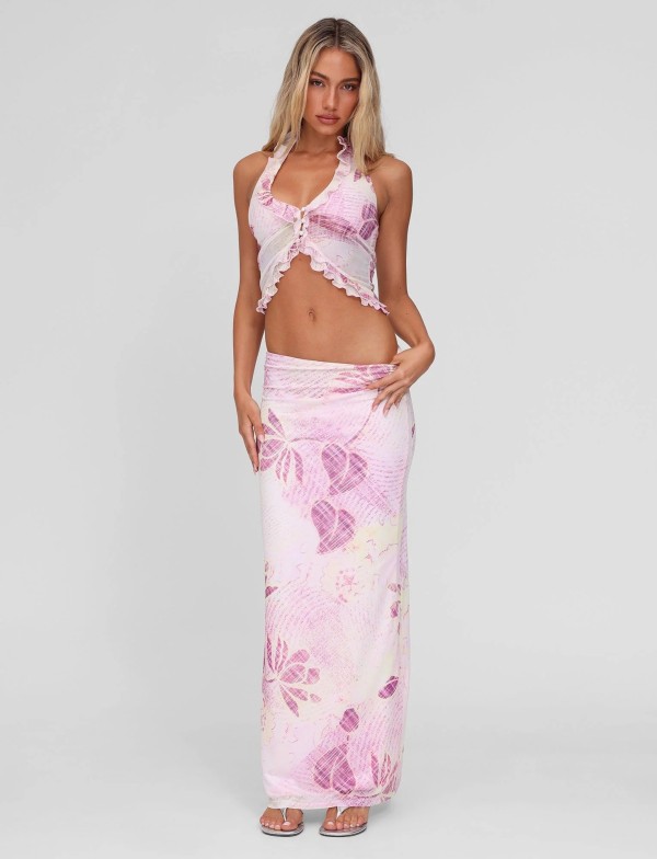 SC Ruched Print Ruffles Tops Two Piece Skirts Set GQNF-Y00111SC