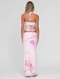 SC Ruched Print Ruffles Tops Two Piece Skirts Set GQNF-Y00111SC