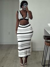 SC Stripe Beach Knit Bikini Skirt Set GQNF-F00044S