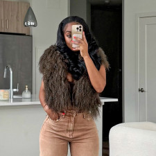 SC Fur Hooded Backless Tie Up Tops GDSF-D25TP517