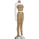 SC Leopard Print Wrap Chest Tops Two Piece Pants Set GDSF-D25ST538