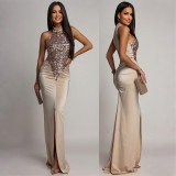 SC Sleeveless Sequin Backless Split Maxi Dress CYA-902198