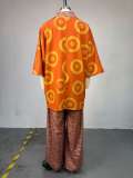 SC Print V Neck Bat Sleeve Print Two Piece Pants Set GCNE-73351