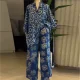 SC Print V Neck Bat Sleeve Print Two Piece Pants Set GCNE-73351