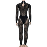 SC Lace Patchwork Sexy Hollow Out Jumpsuit GQNF-F00231QL
