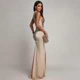 SC Sleeveless Sequin Backless Split Maxi Dress CYA-902198