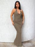 SC Halterneck Knits Backless Maxi Dress GQNF-Y00048DM
