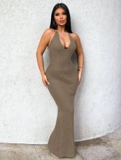 SC Halterneck Knits Backless Maxi Dress GQNF-Y00048DM