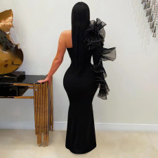 SC Slash Shoulder Ruffles Maxi Dress CYA-902050
