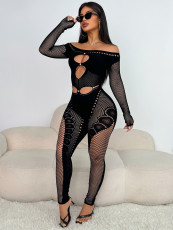 SC Long Sleeve Hollow Out Knits Jumpsuit GQNF-F00172QD