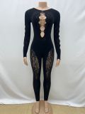 SC Lace Hollow Out Long Sleeve Knits Jumpsuit GQNF-F00005Q