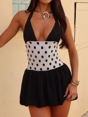 SC Polka Dot Print Patchwork Sling Mini Dress GQNF-Y00108DC