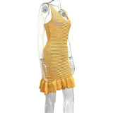 SC Solid Color Knits Ruffles Sling Mini Dress GQNF-F00041D