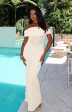SC Off Shoulder Solid Color Maxi Dress GQNF-Y00055D