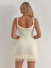 SC Solid Color Tassel Sling Mini Dress GQNF-Y00140DM