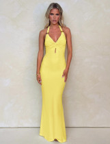 SC Solid Color Halterneck Sexy Backless Maxi Dress GQNF-Y00138DC