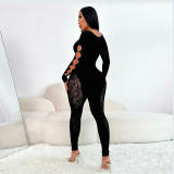 SC Lace Hollow Out Long Sleeve Knits Jumpsuit GQNF-F00005Q